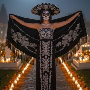 Sara Mexican Strapless Black/Silver Dress